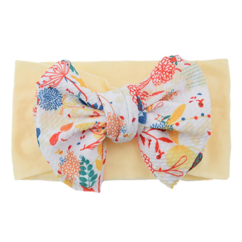 Children'S Printed Large Bow Nylon Headband Soft Elastic Hair Accessories Baby Headgear Baby Stockings Headband