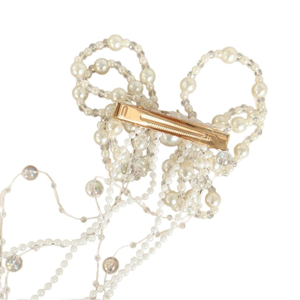 Elegant Pearl Butterfly Hair Clip - Women's Large Exquisite Hair Accessory for Bangs and Headwear.