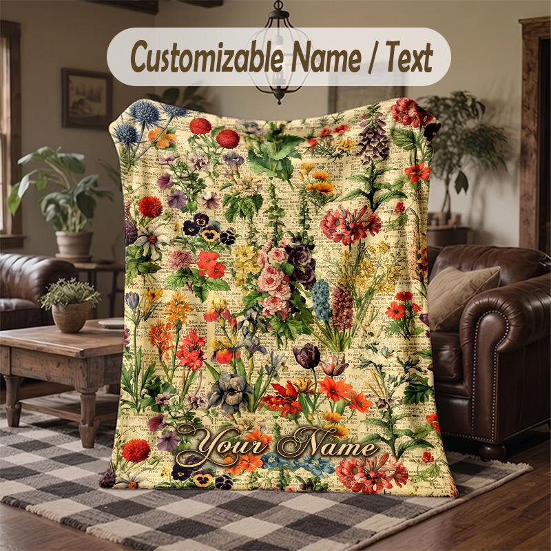 Vineyard Serenity Scene Theme Throw Blanket Custom Name Text Personalized Blanket Soft Cozy Blanket for Home Sofa Bed