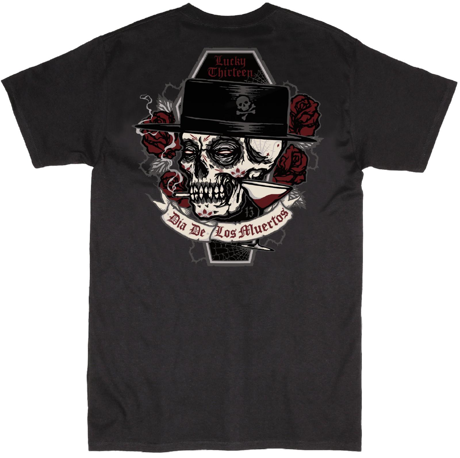 Lucky 13 Muerto Day of the Dead Sugar Skull Tattoos Rose Flower T Shirt LM1000MU S разноцветный