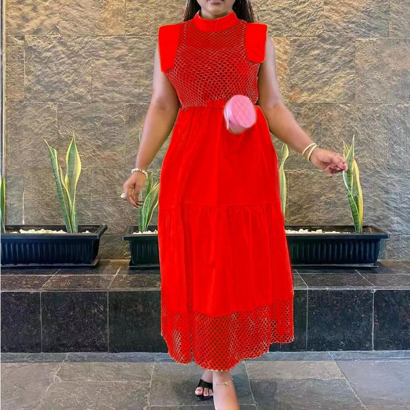 

New summer hollow splicing large size loose sexy elegant dress XXXL красный