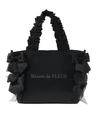 Maison de Fleur Dames 2-Weg Lint Ruches Handvat Tote Tas, Zwart, 08000622300