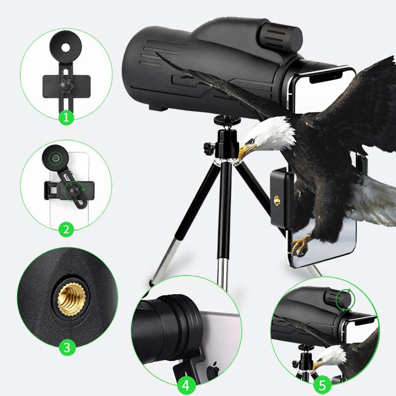 Monokulärt teleskop 12×50/12×55 Stor objektivlins Hög förstoring HD med handledsrem Mobiltelefonkamera Glasögon.