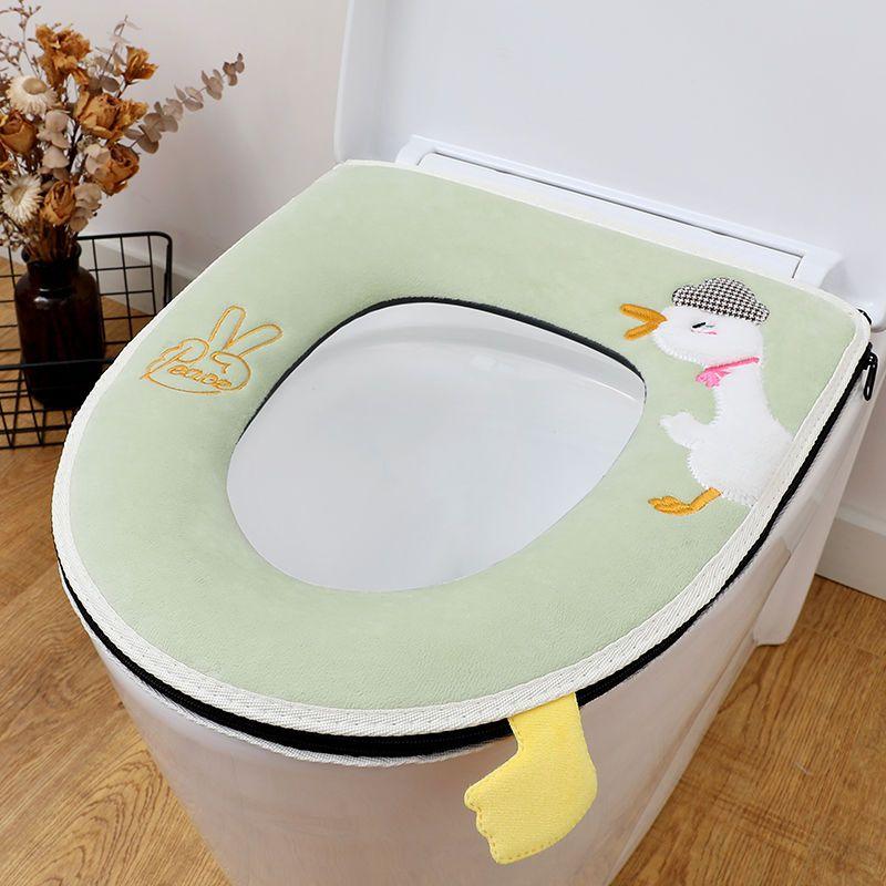 Four Season Universal Short Velvet Toilet Cover Back Waterproof PU Toilet Cushion Household Bathroom Zippered Toilet Seat Cover