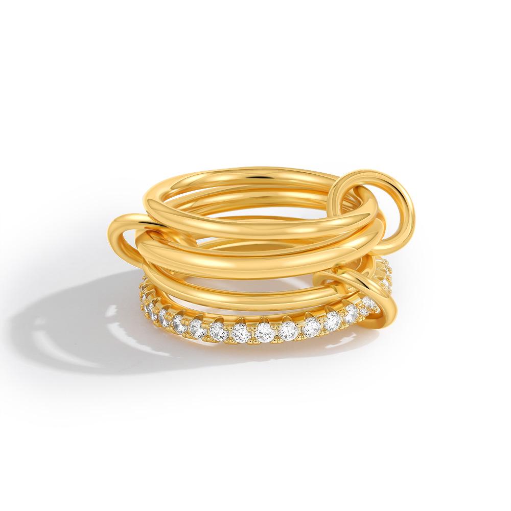 Interlocking Zirconia Two-Tone Diamond Ring, Multi-Element Plain Band
