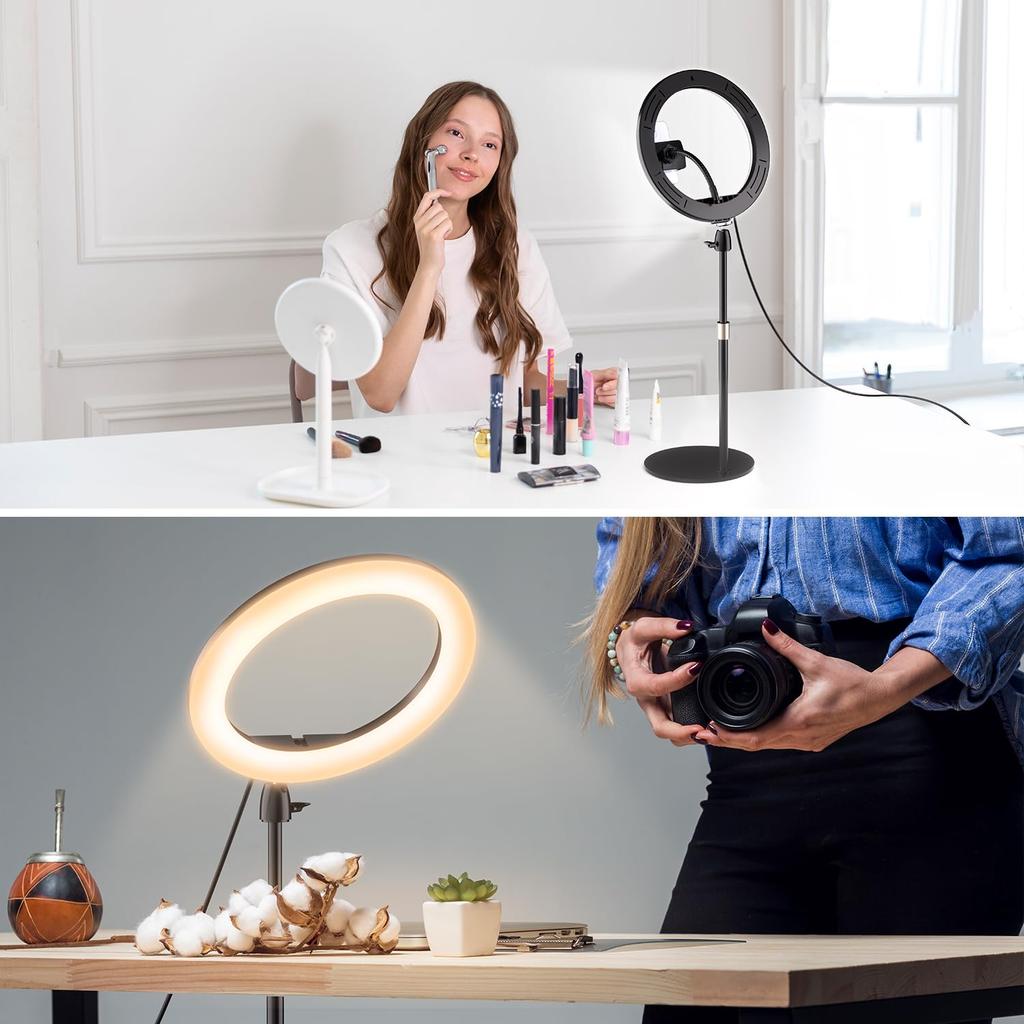 Aureday LED Ring for and and Online Web 3 Color USB with Smartphone Metal Stable Ring Light for Live and YouTube Light, 12-inch, Actresses, Filming,