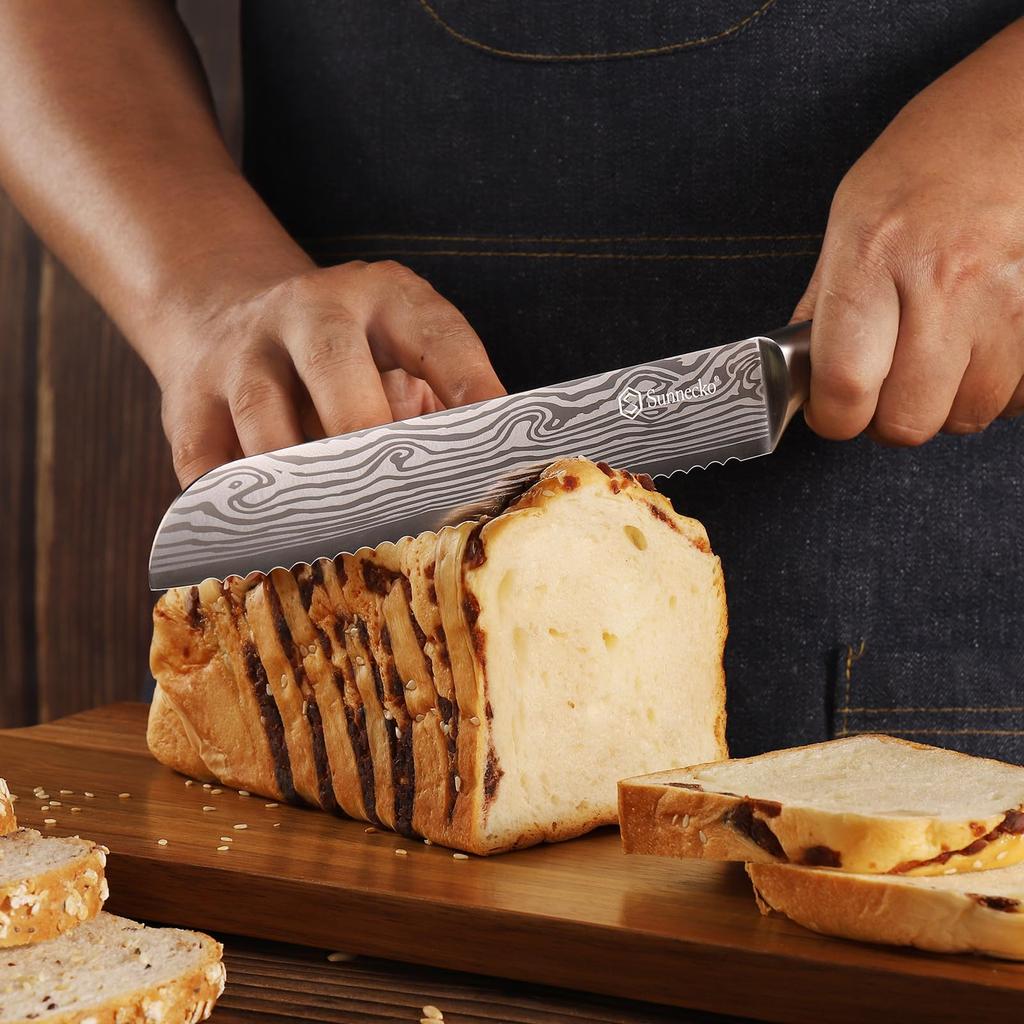 Sunnecko Knife Santoku Bread Paring and Peeling Stainless Steel with Damascus Stylish and Perfect 5-Piece Set Knife, Chef's Knife, Knife, Knife,