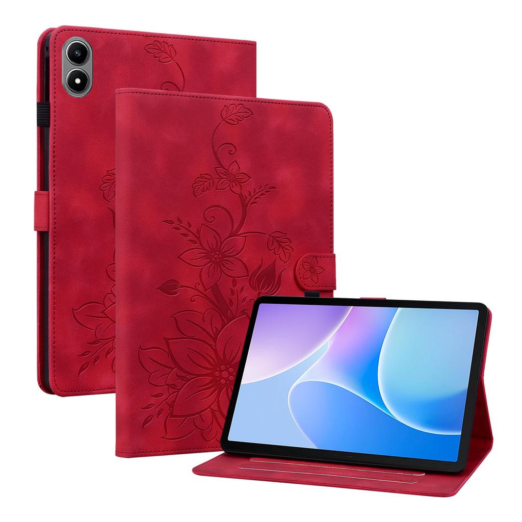For Infinix Xpad 20 Case Lily Flower Imprint Card Slots Leather Tablet Cover