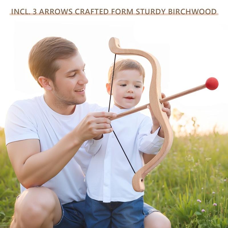 Eco-Friendly Wooden Archery Toy Set - Safe Bow and Soft Felt Arrows for Kids, Montessori Sport Training Game, Outdoor Birthday Gift for Boys & Girls