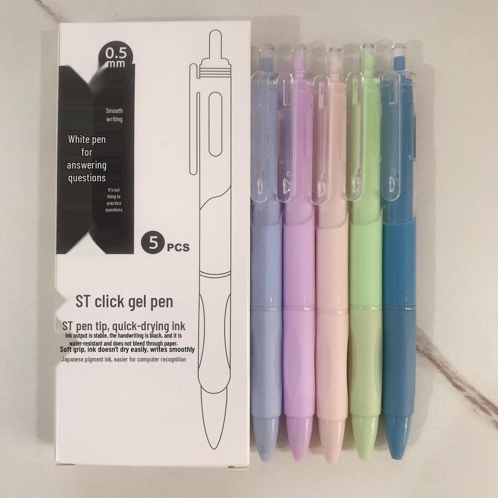 Press-Type Quick-Dry 0.5mm White Pen - Ideal for Students & Exams, Black Ink, Neutral ST Head, Perfect for Signing & Practice