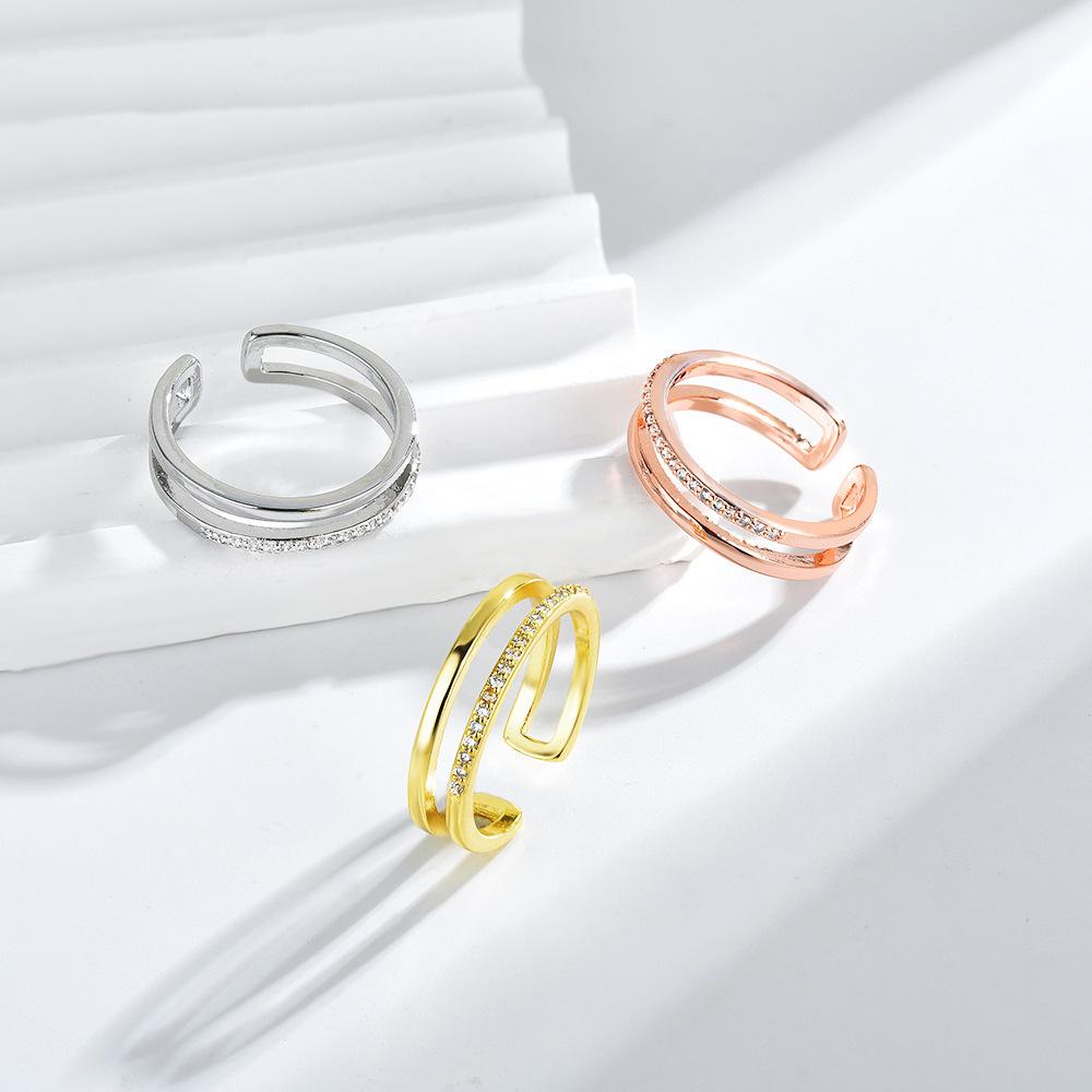 

European and American fashion line ring, female niche design, simple double-layer open rings Adjustable opening білий