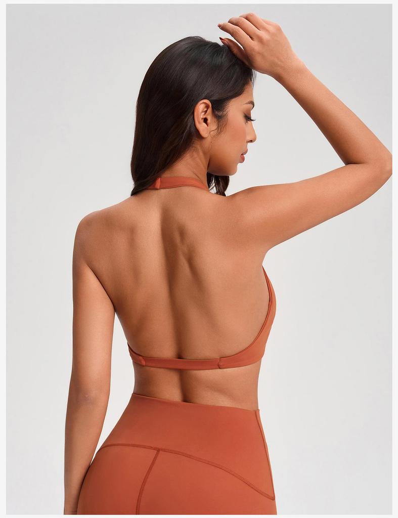 European & American Halter Push-Up Sports Bra - Nude Feel, Skin-Friendly Open Back Yoga Style, Women's Fashion YG-1005