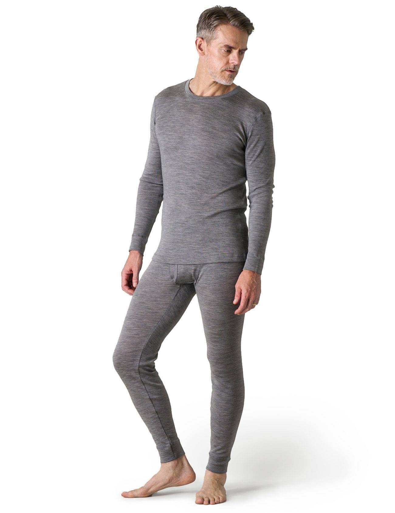 

LAPASA Теплое термобелье из мериносовой шерсти, легкий верх и низ, размер мужской (Вересково-серый, Набор, XL)