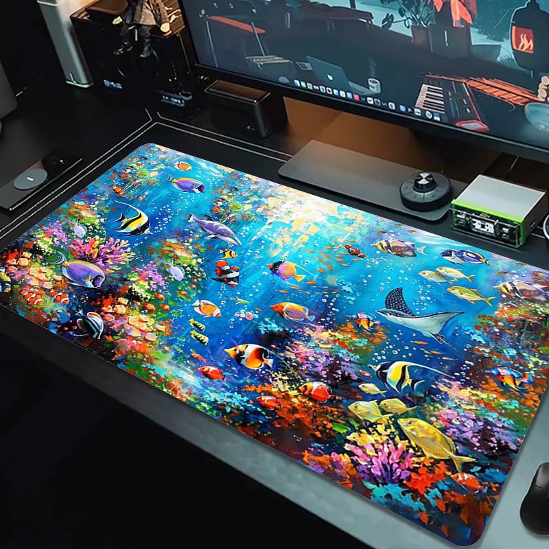 Underwater Artbig Fish Art Color Mouse Pad Large Gaming Table Cushion Non-slip Laptop Tablet Big Mousepad XXL Mat Mini PC Playmat With Lock Edge