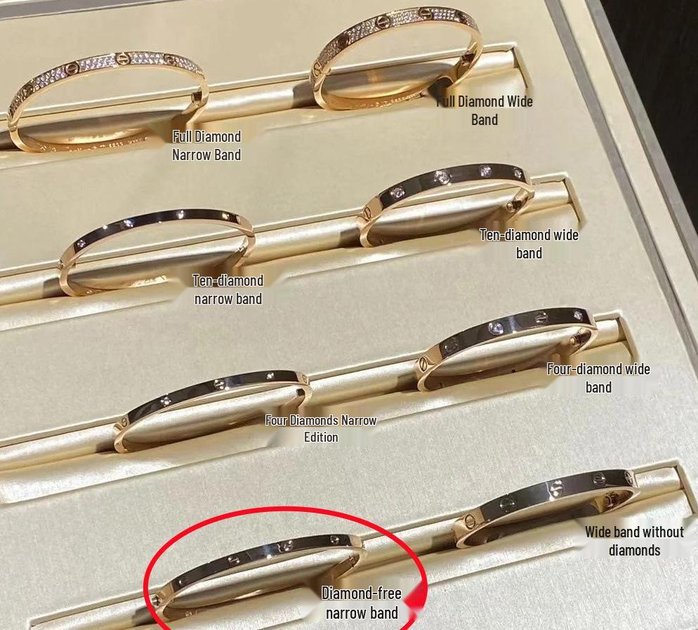 

V Золотий Високий Браслет Cartier LOVE Вузький з 18-каратного Рожевого Золота зі Вставками з Діамантів - Вишукані, Стійкі до Вицвітання Прикраси для Чоловіків та Жінок. Rose Gold Size 16
