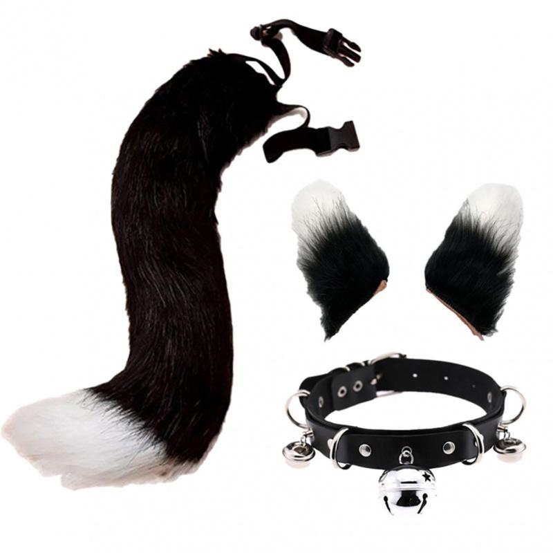 Set de urechi de blană artificială coadă urechi și coadă de pisică Set de coadă de ureche pentru copii adulți costum cosplay de petrecere de Halloween