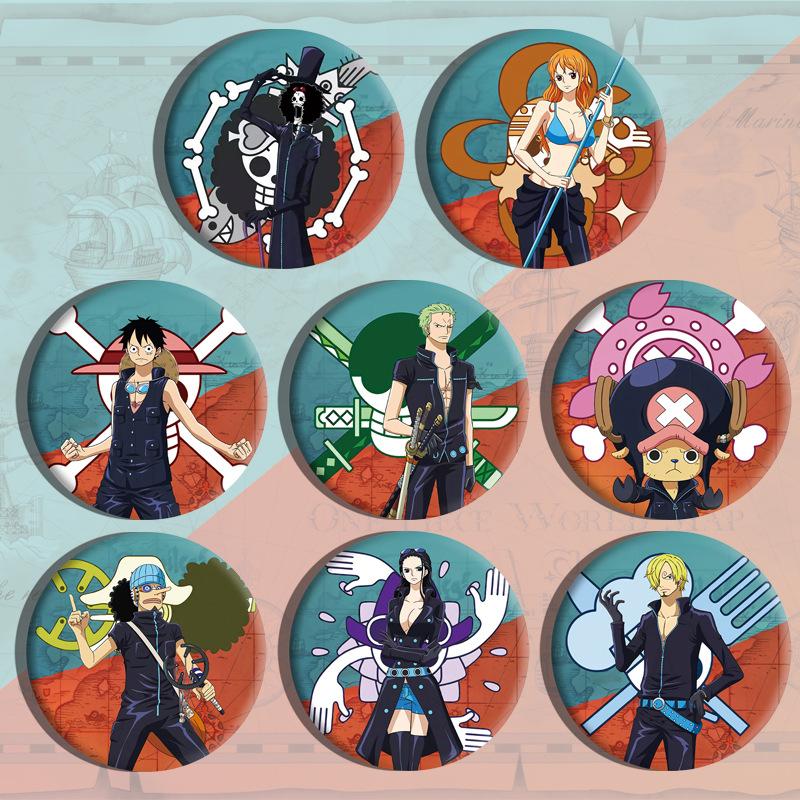One Piece Anime Badge Luffy Zoro Laser Pin Round Tin Button Brooch  Merchandise Accessories For Fans Collection Gift
