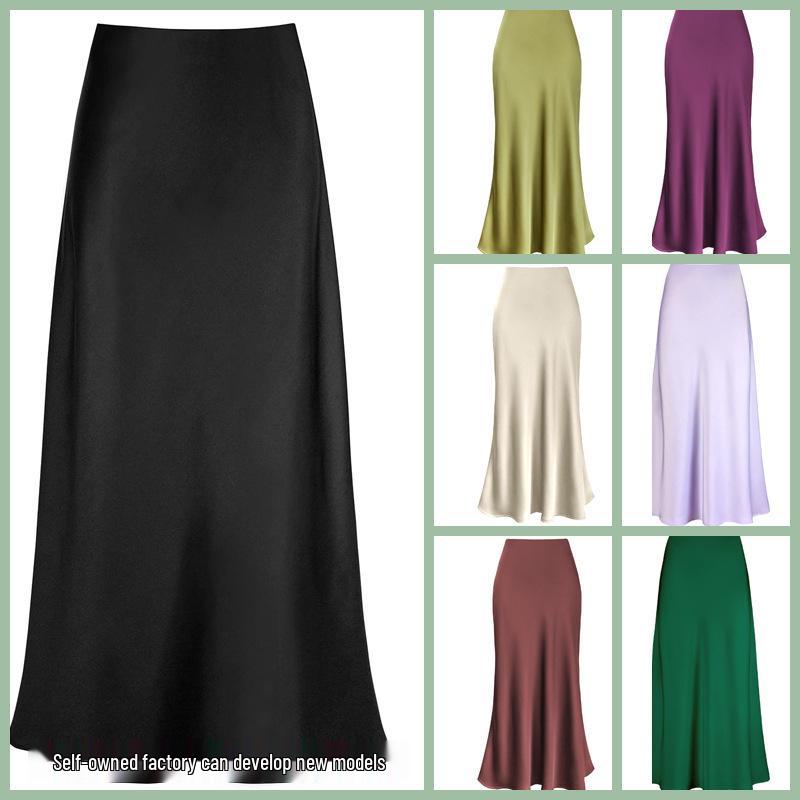 

Elegant Silky Satin Fishtail High-Waist Midi Skirt M оранжевый