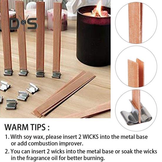 22 Pcs Wood Candle Wicks Sustainable Candle Wicks with Metal Bases Handmade Smokeless Wooden Candle Wicks for DIY Candle Making