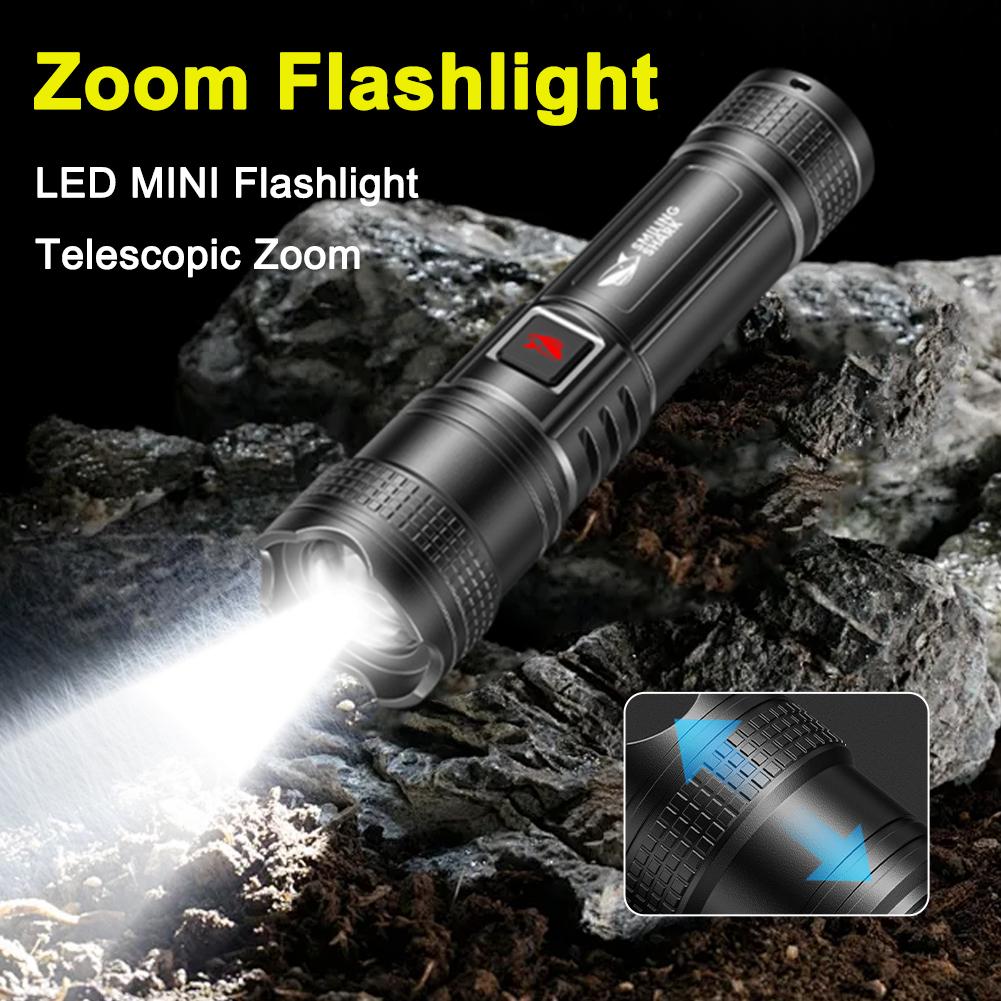 Multifunctional LED Flashlight USB Rechargeable Zoomable Torch For Outdoor Camping Waterproof Emergency Flashlight Accessories