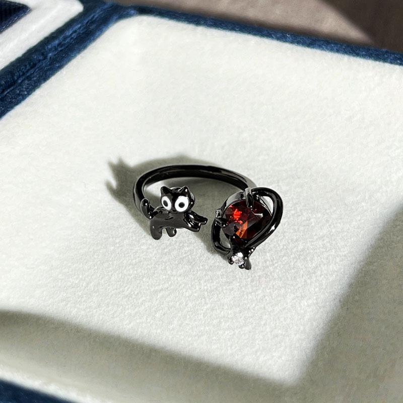 Dark Wind Personality Black Cat Planet Adventure Saturn Combination Ring Punk Neutral Style and Personality Fashion Ring
