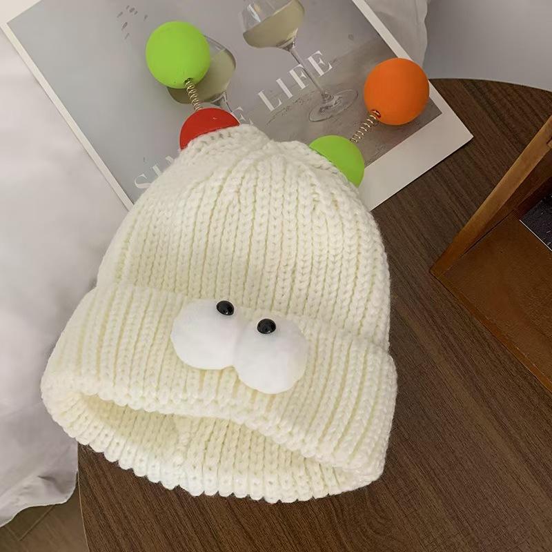Cartoon Big Eyed Little Monster Woolen Hat for Women In Autumn and Winter Cute and Cute  Funny Couple Style Knitted Hat To Show Small Face