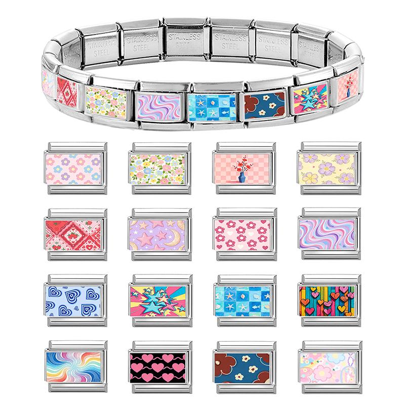 9MM Original Design Dream Star Moon Flower Starfish Heart Strawberry Stainless Steel Charm Italian Bracelet Link Making DIY Gift