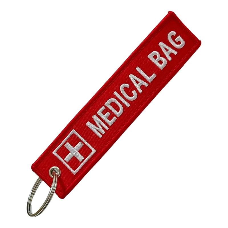 

2Pcs Red White Embroidered Component Device Compact Keychain Luggage Identifier With Detachable Metal Ring For Emergency Supplies