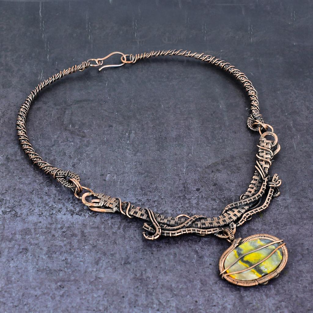 Natural Bumble Bee Jasper Gemstone Copper Wire Wrap Jewelry Necklace 18" O3c22