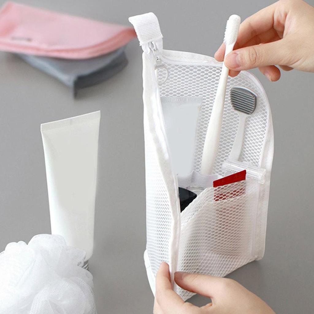 Toothbrush Pouch Stand Up Storage Pouch Waterproof Travel Toiletry Bag with Toothbrush Holder for Women Pen Bathroom Hotel