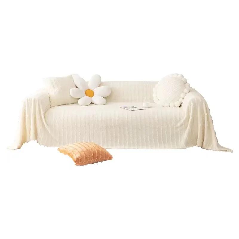 Soft Sofa Blanket for Living Room Non-Slip Solid Thick Sofa Cushion Mat Simple Style Plush Sofa Towel Home Couch Decor