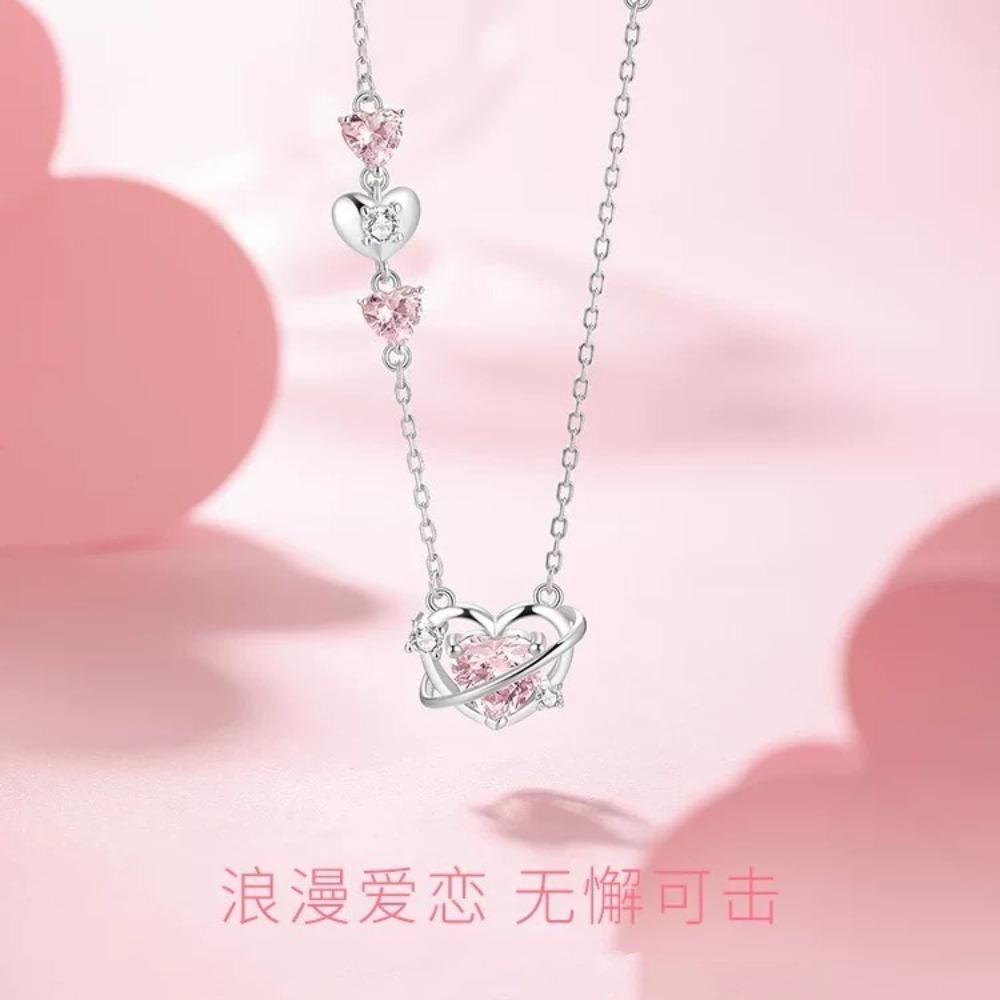 Love heartbeat necklace girls 2024 new popular niche design light luxury collarbone chain for girlfriend birthday gift