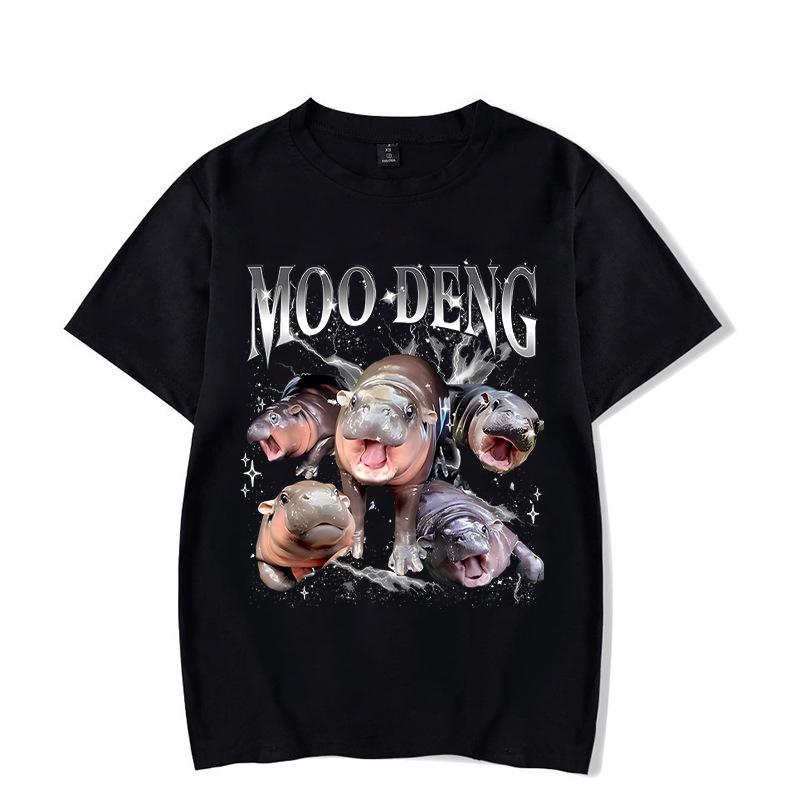Ladies' Loose Casual Fun Moo Deng Bouncing Pig Print Pure Cotton Short Sleeved Top T-Shirts Women’s