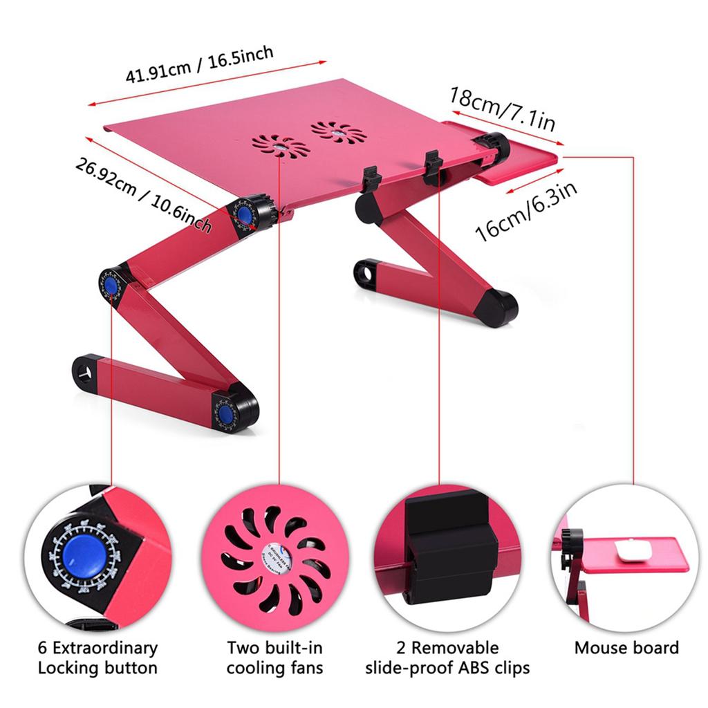 360 Degrees    Foldable Laptop Desk Table Stand Holder wCelsius Cooling Dual Fan Mouse Boad Black