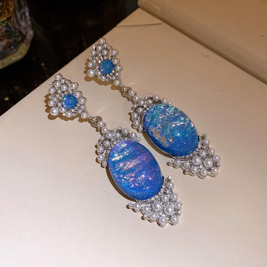 Pearl Beaded Crystal Oval Pendant Earrings Necklace Exquisite Clavicle Chain Jewelry