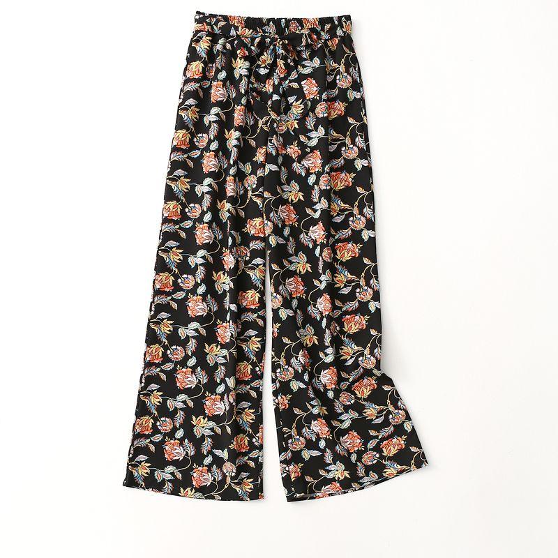 

Export Export Ethnic Style Retro Print High Quality Chiffon Loose Pants Women s High Waist Spring & Fall Straight-Leg Trousers Black Print Euro -16/18
