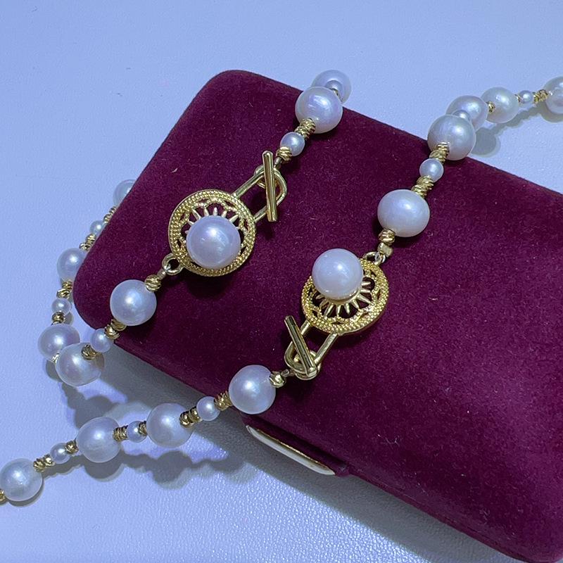 Elegant Natural White Pearl Necklace Set - Luxurious & Exquisite Style