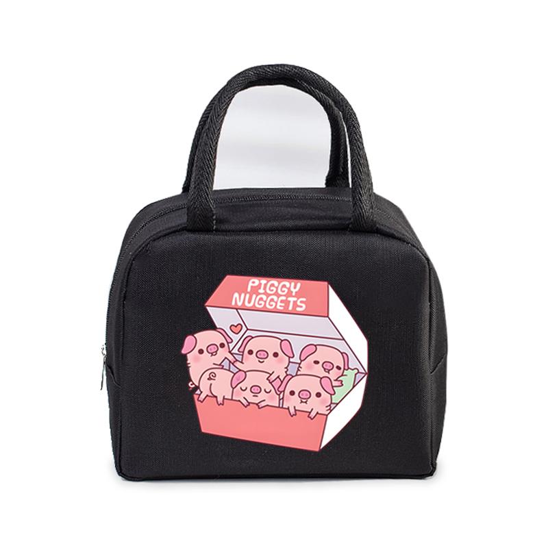 Fast Food Pig Printed Portable Lunch Bags Women Men Thermal Insulation Lunch Box Storage Bag Cartoon Children Bento Lunch Bag