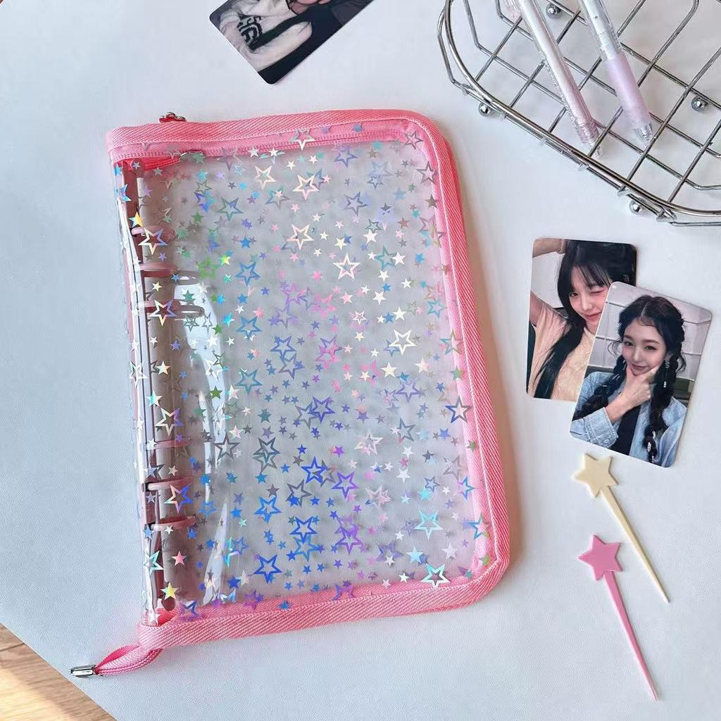 Ins Style A5 Laser Star 6-Hole PVC Loose-Leaf Zipper Binder: Planner, Photo Album, Card & Jewelry Storage