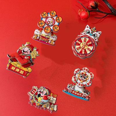 Cartoon God of Wealth Magnetic Sticker Chinese Style Blessing 3D Rotatable Magnet Traditional Thickened
