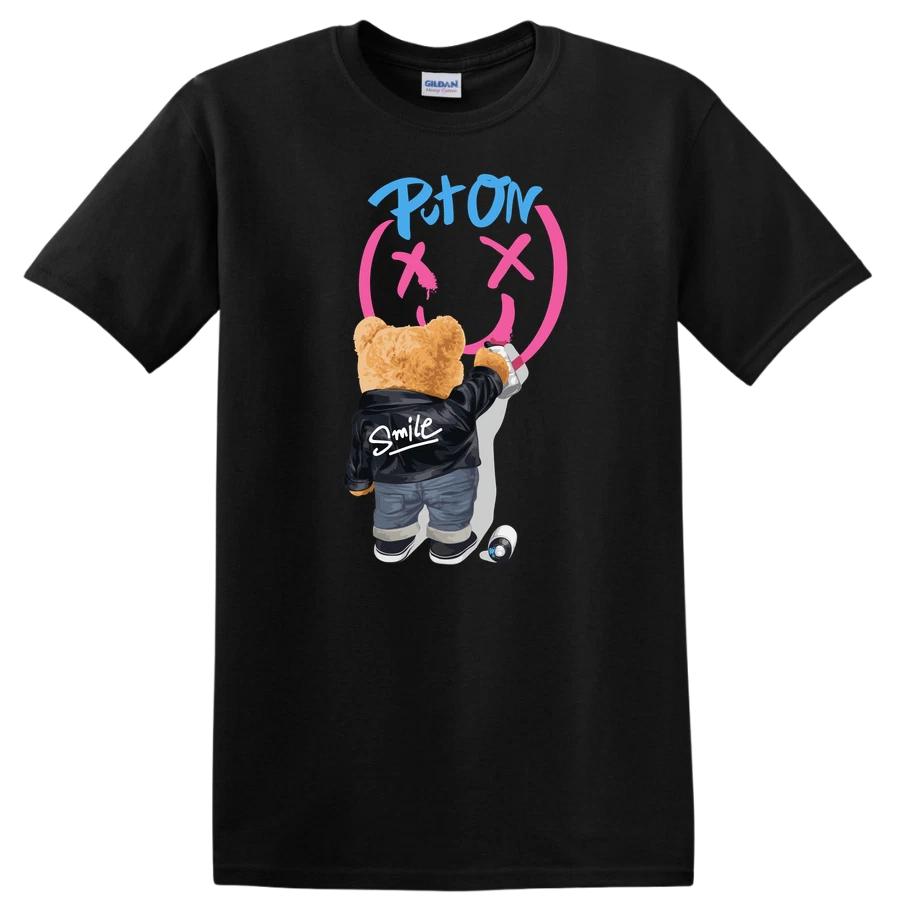 Cute Bear Graffiti T Shirt Graphic Art Smile Design Casual Streetwear Tee L
