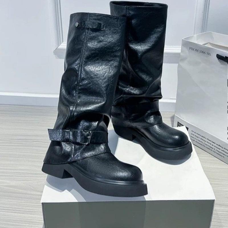 

Fashion Belt Buckle Black Mid-thigh Boots Women s Long-thigh Boots Plus Size 35 чёрный