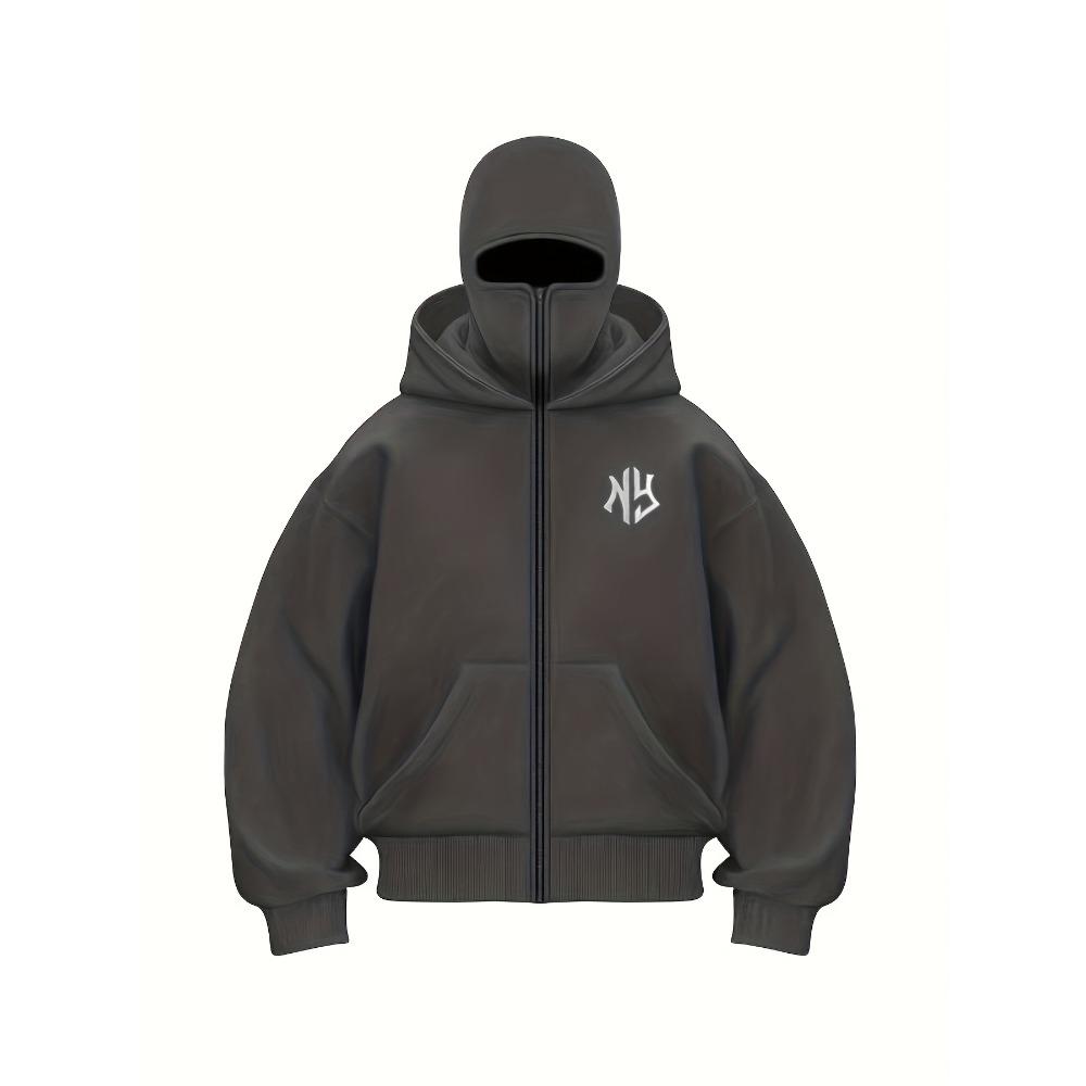 Y2K Fashion Twist Letter Design Trendy Logo Zip-Up Hoodie - Casual Loose Fit, Medium Stretch, Double