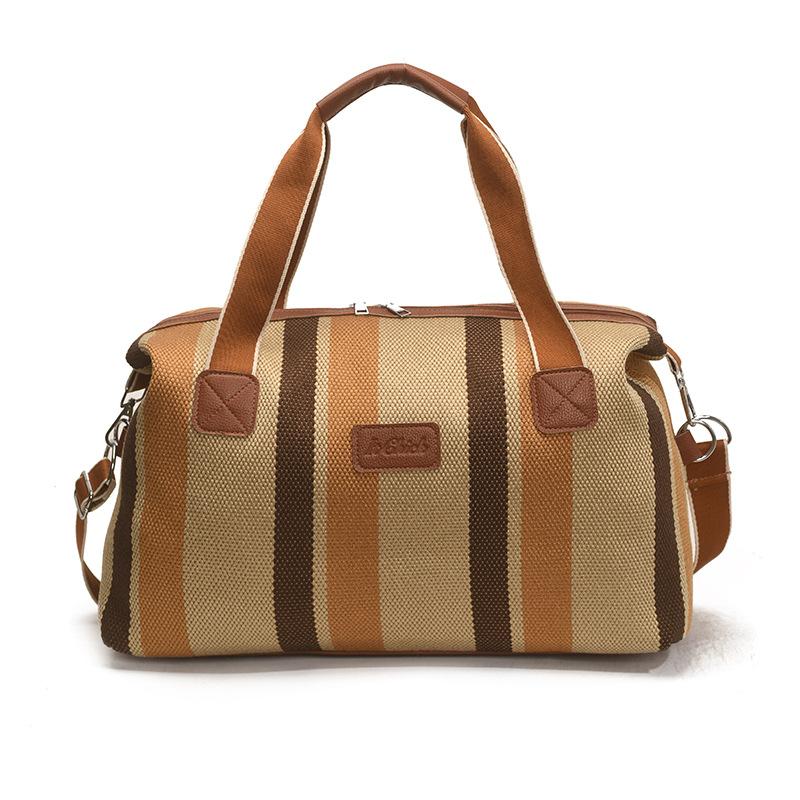 Striped duffel bag retro short-term outing travel bag women's large-capacity retro fitness bag crossbody handbag
