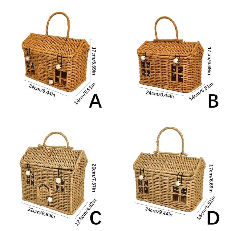 Picnics Basket Handled Woven Rattan Portable Designs for Outdoor Gatherings Home Storage Creative House Shape Baskets