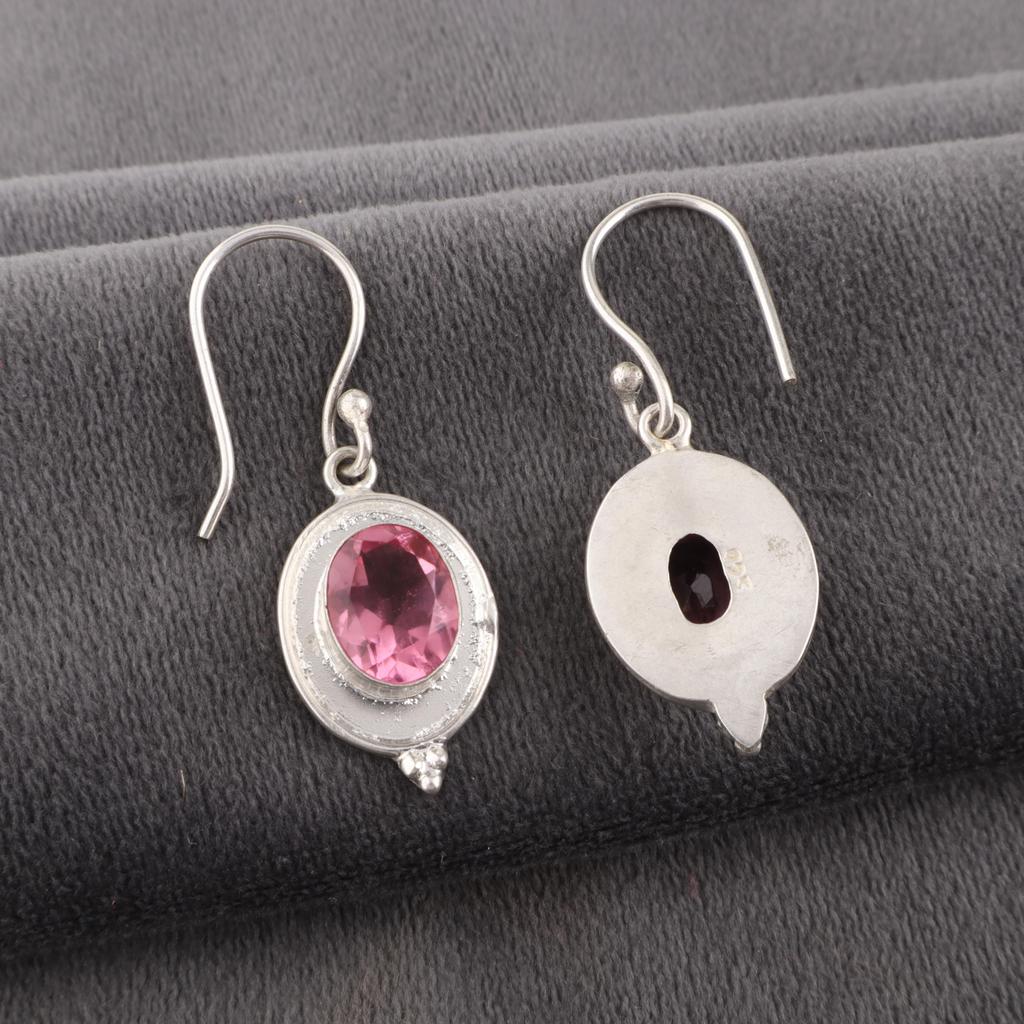 Pink Tourmaline Gemstone Earrings, Handmade 925 Sterling Silver Jewelry, Meditation Earrings Jewelry For Women