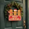 Decorative Window Display Sign Christmas Gingerbread Man Wooden Hanging for Front Door, Merry Xmas Home Entrance Plaque with Lanyard, Holiday