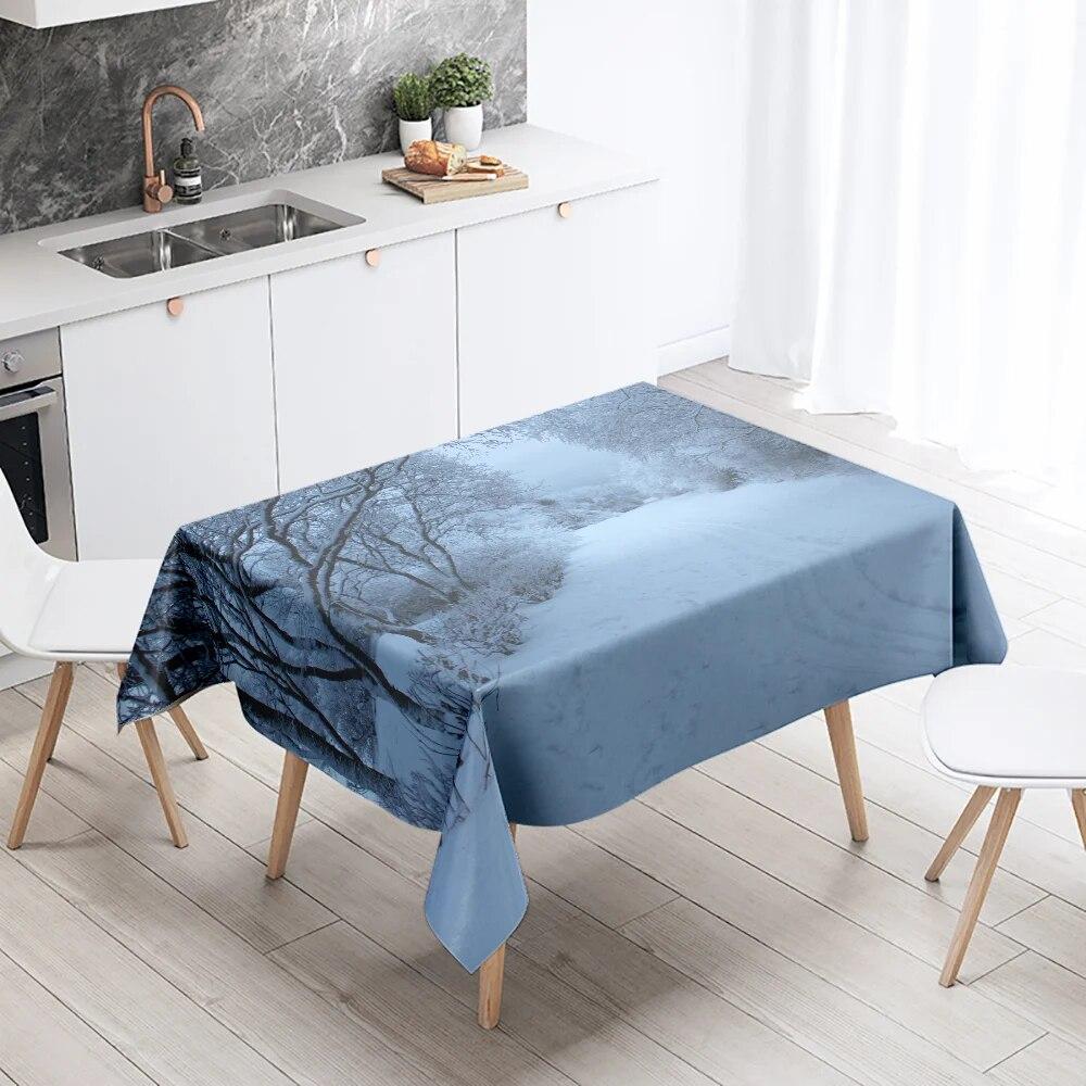 Winter Snow Tablecloth Beautiful  Anti-fouling Waterproof Rectangular Kitchen Table Home Decoration