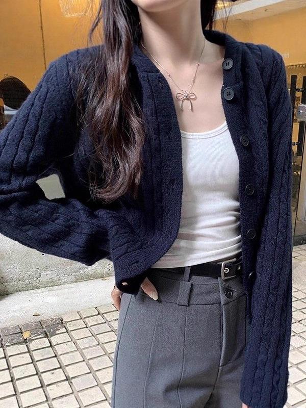 Chic Korean Cable Knit Hooded Cardigan - Women's Versatile Long Sleeve Sweater Coat for Autumn & Winter