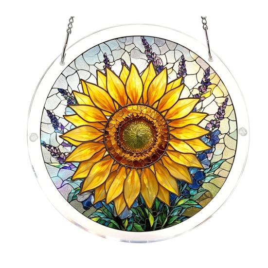 Stained Glass Suncatcher, Acrylic Puzzle Hanging Decoration, 7.48 Inch Round DIY Kit for Adults, Relaxing Craft Gift for Women Moms Puzzle Lovers